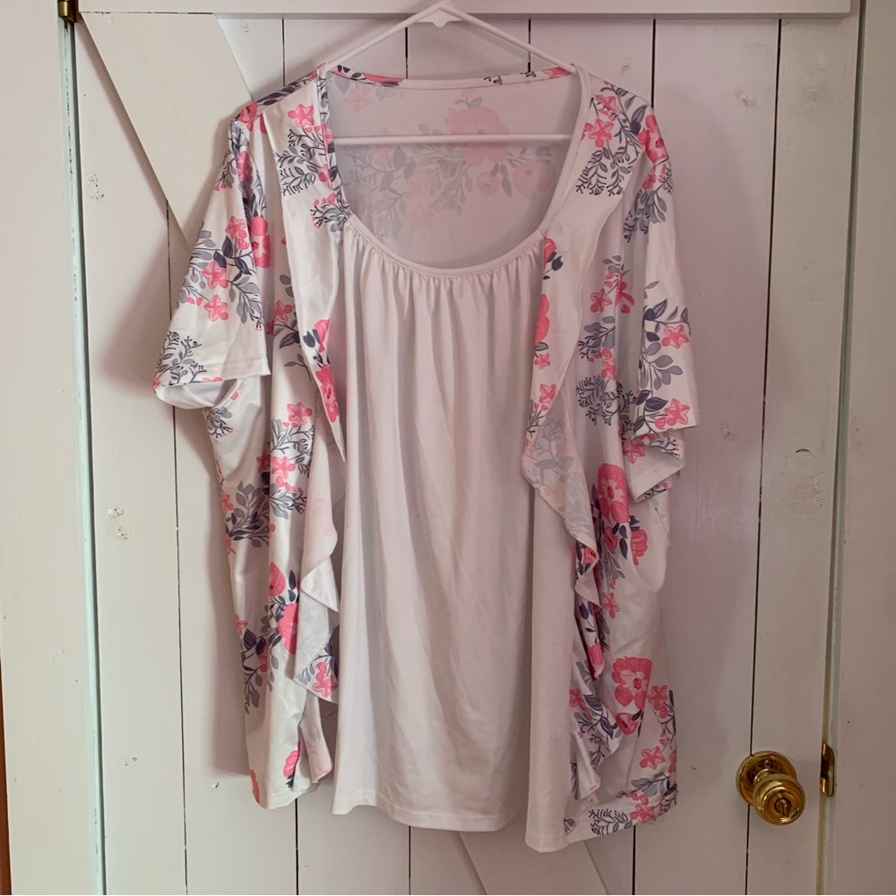 Women's 5XL 5X Blouse Short Sleeve Ruffles Flowy Floral Print Spring Summer Top - Picture 2 of 6